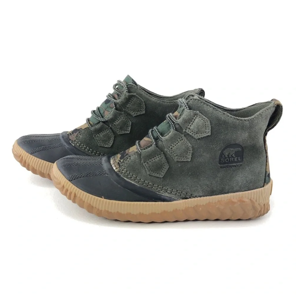 SOREL Out N About Mid Camo Ankle Boots Waterproof Utility Natural Rubber SZ 7.5